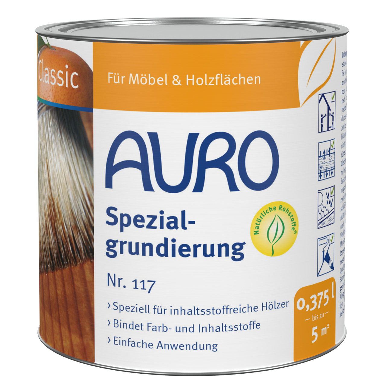AURO Spezialgrundierung Nr. 117, 0,375 Liter Dose, Naturfarben, emissionsgeprüft, Holzgrundierung.