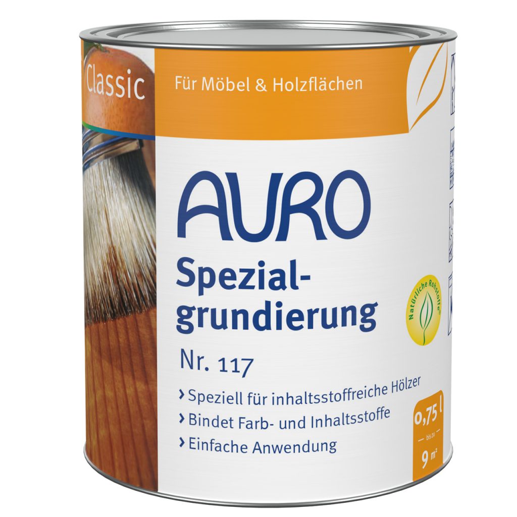 AURO Spezialgrundierung Nr. 117, 0,75 Liter Dose, emissionsgeprüft, Naturfarben, Holzgrundierung.
