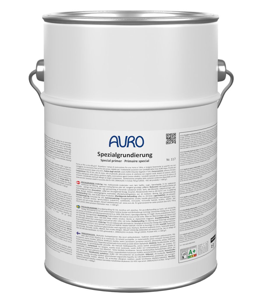 AURO Spezialgrundierung Nr. 117, 10 Liter Dose, Naturfarben, emissionsgeprüft, Holzgrundierung.