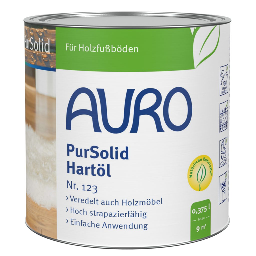 AURO PurSolid Hartöl Nr.123, 0,375 Liter Dose, lösemittelfrei, transparentes Holzöl für Innenbereiche.