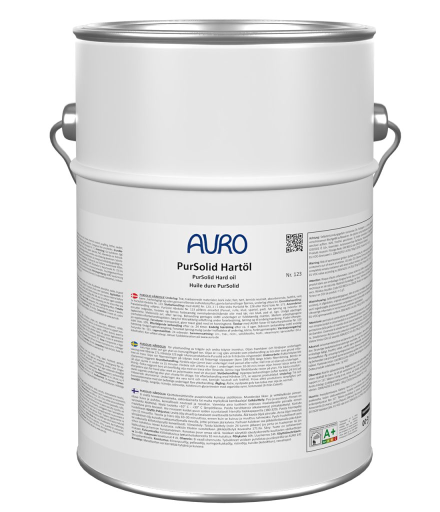 AURO PurSolid Hartöl Nr.123, 10 Liter Dose, lösemittelfrei, transparentes Holzöl für Böden und Innenbereiche.