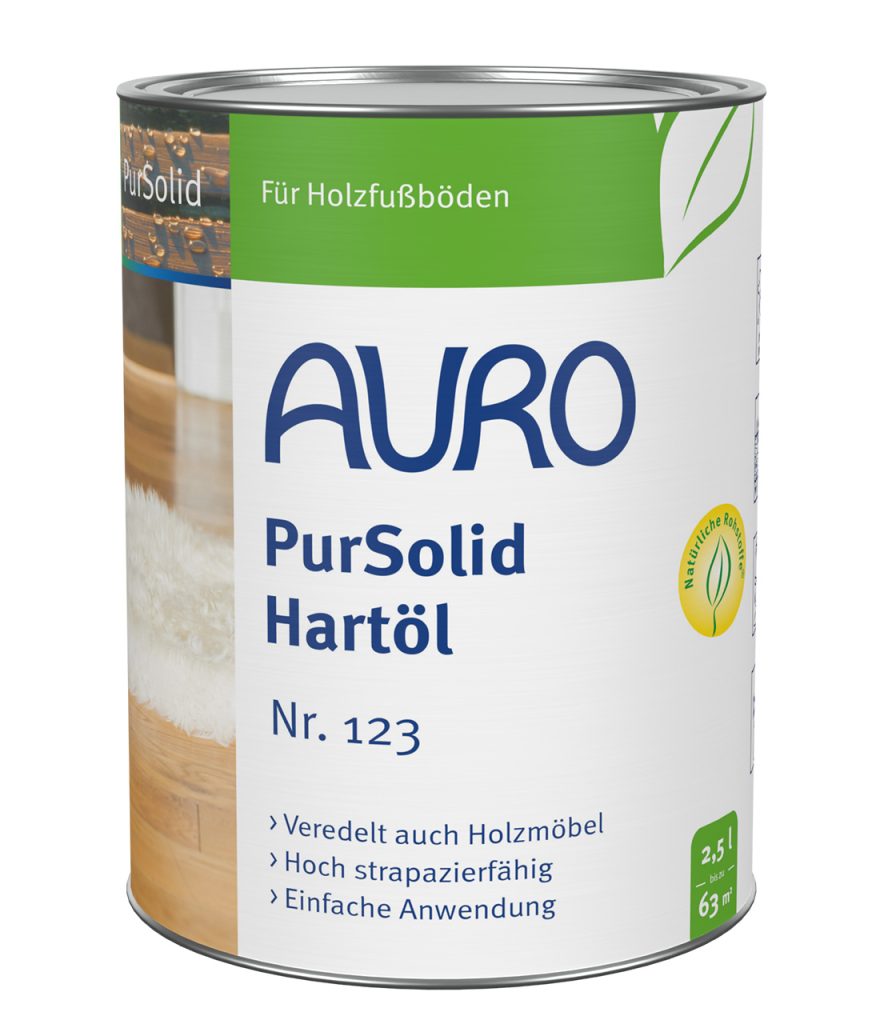 AURO PurSolid Hartöl Nr.123, 2,5 Liter Dose, lösemittelfrei, transparentes Holzöl für Innenräume.