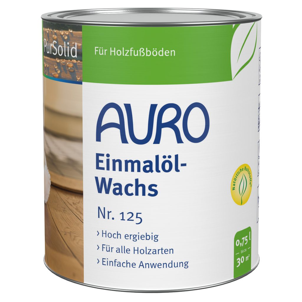 AURO Einmalöl-Wachs Nr. 125, 0,75 Liter Dose, naturfarbenes Label für Möbel und Fußböden.