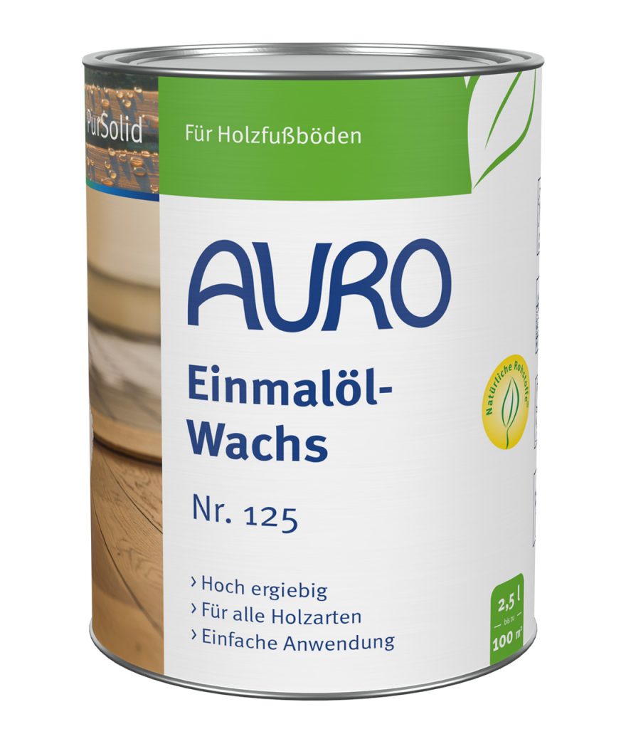 AURO Einmalöl-Wachs Nr. 125, 2,5 Liter Dose, naturfarbenes Etikett für Möbel und große Böden.