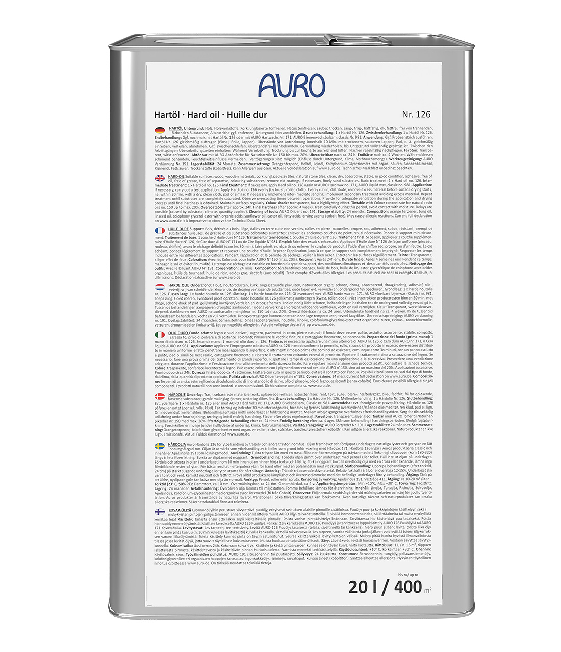 AURO Hartöl Nr. 126 im 20 Liter Kanister, naturfarben, für professionelle Holzpflege.