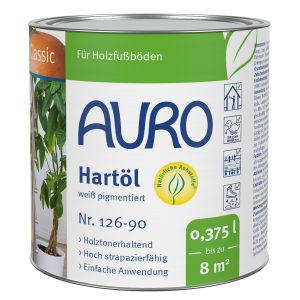AURO Hartöl Nr. 126-90, 0,375 Liter Dose, weiß pigmentiert, Bio-Siegel, für helle Holzoberflächen.