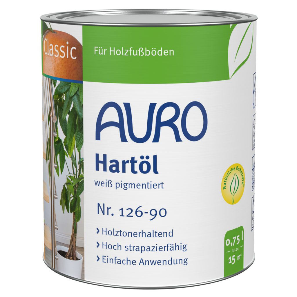 AURO Hartöl Nr. 126-90, 0,75 Liter Dose, weiß pigmentiert, Bio-zertifiziert, für Möbel und Holzflächen.