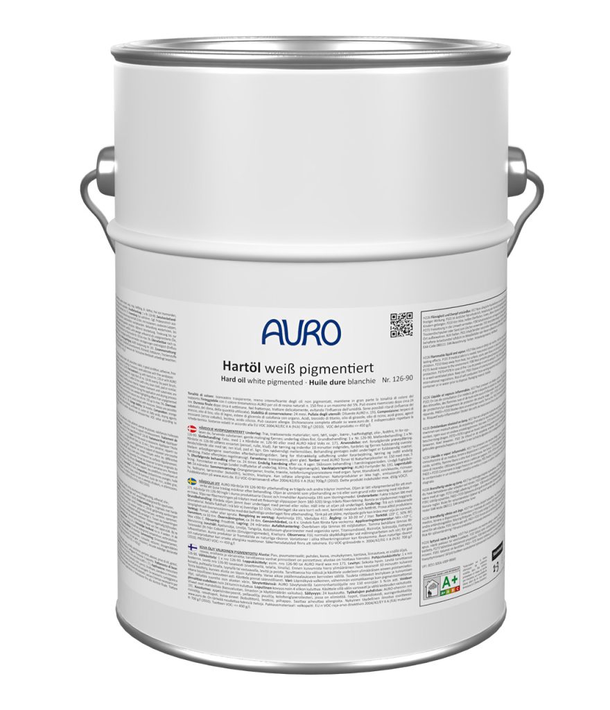 AURO Hartöl Nr. 126-90, 10 Liter Kanister, weiß pigmentiert, Bio-Siegel, für professionelle Holzpflege.