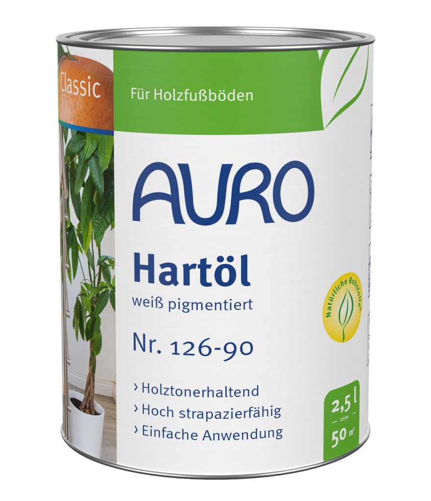 AURO Hartöl Nr. 126-90, 2,5 Liter Dose, weiß pigmentiert, Bio-Siegel, ideal für größere Holzflächen.