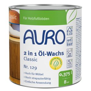 AURO 2 in 1 Öl-Wachs Classic Nr. 129, 0,375 Liter Dose, naturfarben, Holzpflegeprodukt.