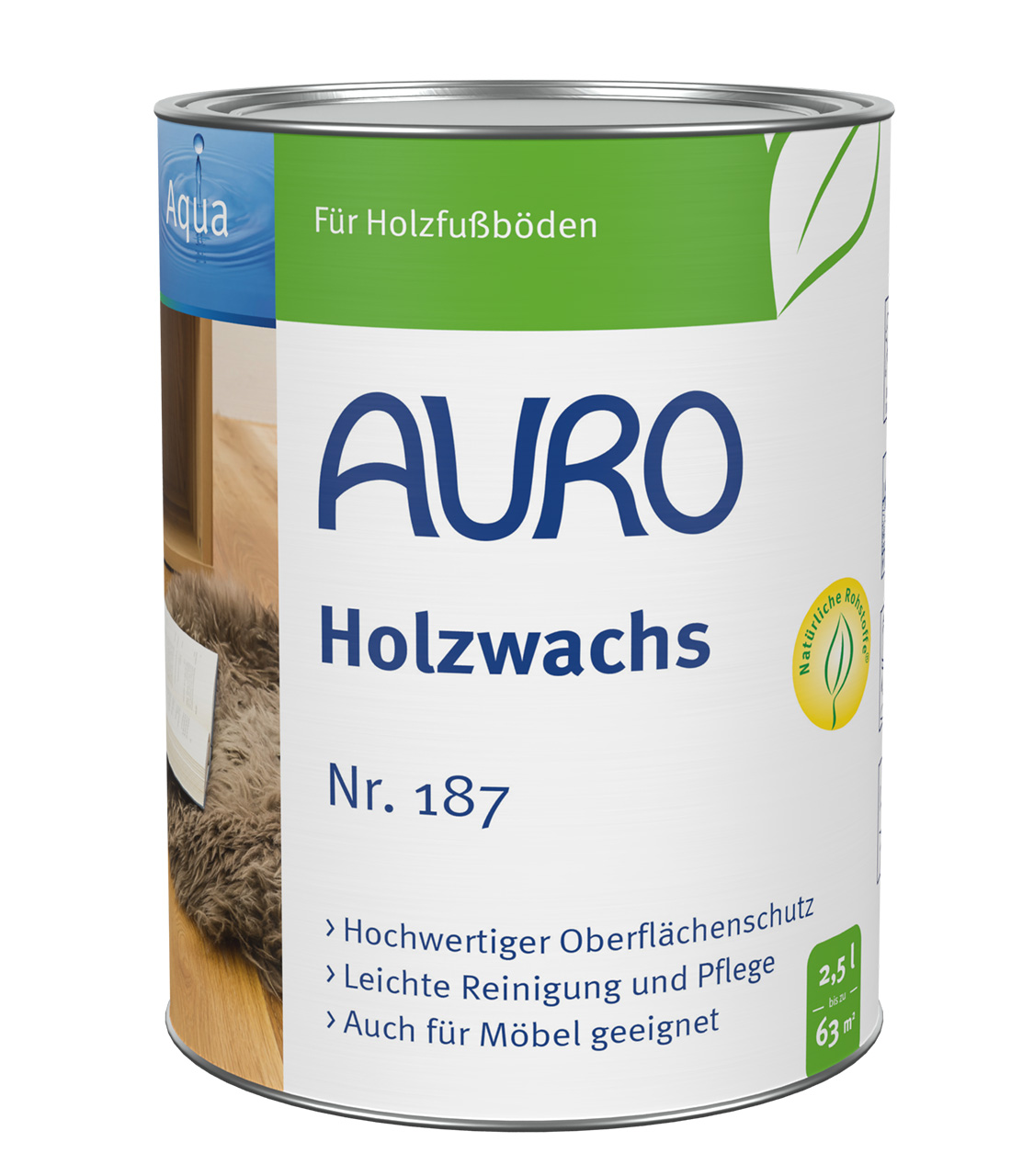AURO Holzwachs Nr. 187, 2,5 Liter Dose, lösemittelfrei, mit Aqua-Label, schützt Holz und Linoleum