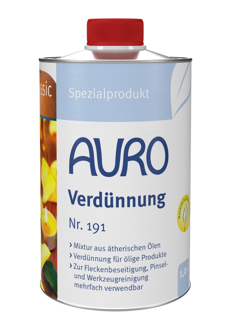 AURO Verdünnung Nr. 191, 1 Liter Blechflasche mit Bio-Siegel und Label.
