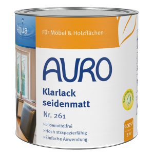 AURO Klarlack seidenmatt Nr. 261 – 0,375 Liter Dose mit Naturfarben-Label.