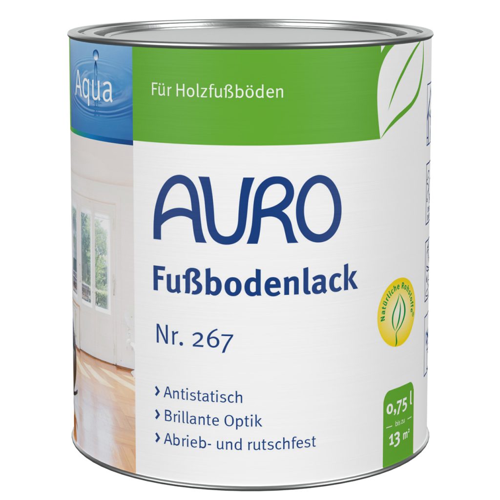 AURO Fußbodenlack Nr. 267, 0,75 Liter Dose, lösemittelfrei, transparenter Holzlack für Holzfußböden