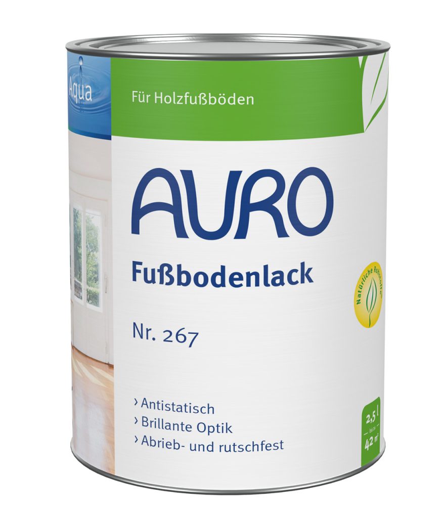 AURO Fußbodenlack Nr. 267, 2,5 Liter Dose, lösemittelfrei, transparenter Schutzlack für Holzfußböden