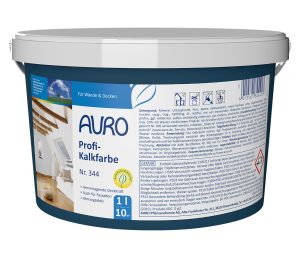 AURO Profi-Kalkfarbe Nr. 344, 1 Liter Gebinde mit Etikett, weiße Farbe, Sumpfkalkfarbe für innen