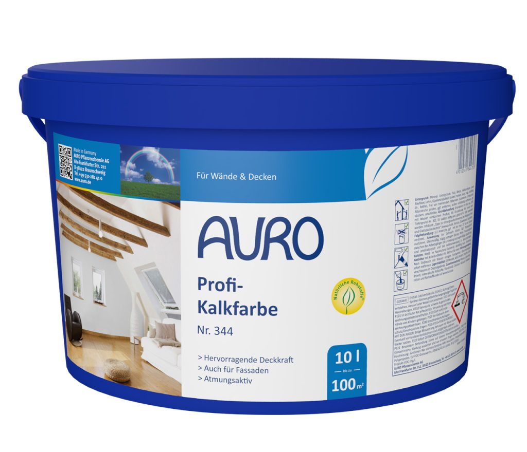 AURO Profi-Kalkfarbe Nr. 344, 10 Liter Gebinde mit Kalkfarbe für Innen- und Außenbereich