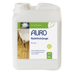 AURO Nadelholzlauge Nr. 401 im 2 Liter Kanister mit weißem Etikett für helle Holzfußböden