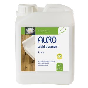 AURO Laubholzlauge Nr. 402 im 2 Liter Kanister mit weißem Etikett zur Vorbehandlung von Laubholz im Innenbereich