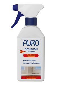 AURO Schimmel-Entferner Nr. 412 in 0,5 Liter Sprühflasche mit weißem Etikett, sichtbar chlorfrei gekennzeichnet