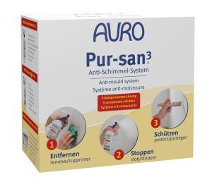 AURO Pur-san3 Nr. 414 Set mit zwei Sprühflaschen à 0,5 Liter und einem 1 Liter Gebinde, weißes Etikett gut sichtbar