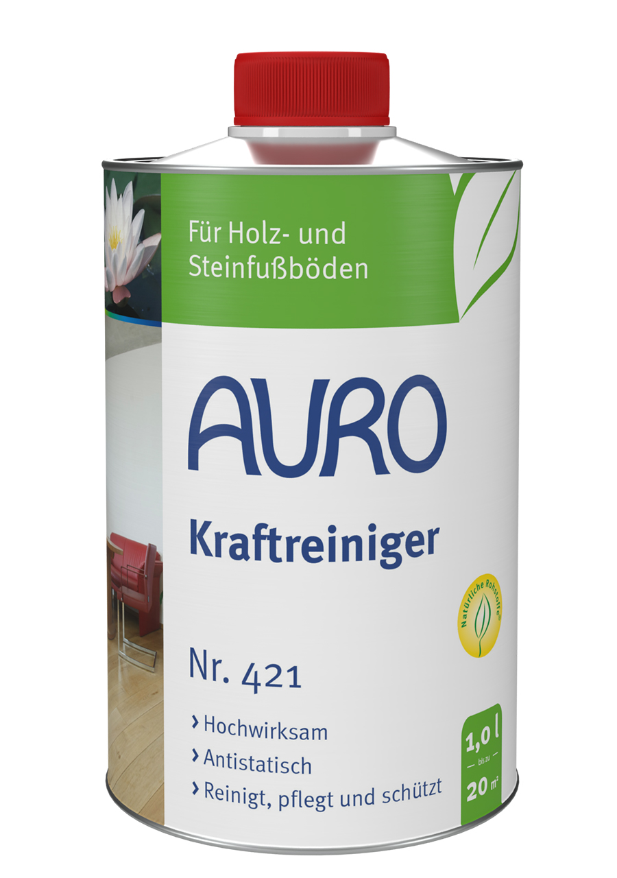 AURO Kraftreiniger Nr. 421 in 1 Liter Blechflasche mit weißem Etikett – starker Bodenreiniger für Naturböden.