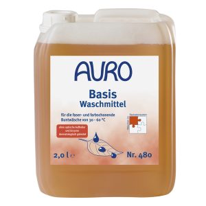 AURO Basis-Waschmittel Nr. 480 im 2 Liter Kanister mit weißem Etikett und dermatologisch getestetem Siegel