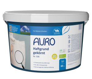5 Liter Gebinde AURO Haftgrund, gekörnt Nr. 506 mit weißem Etikett und Qualitätssiegel