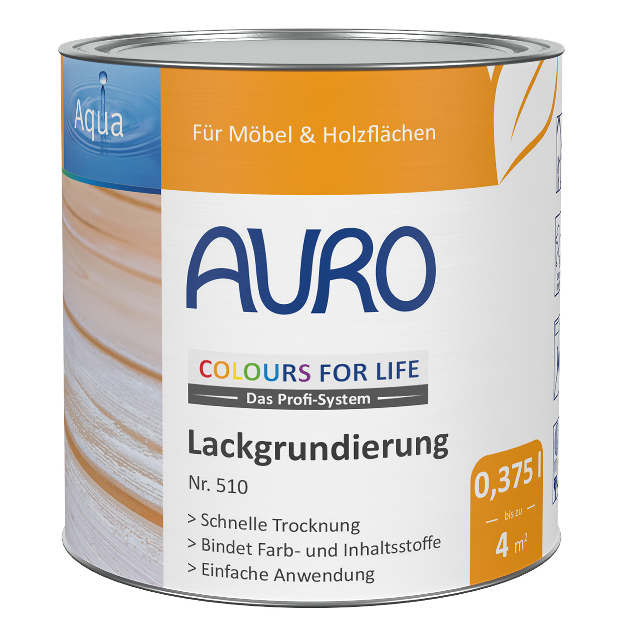 AURO Lackgrundierung Nr. 510 in 0,375 Liter Dose mit weißem Etikett, Spielzeugnorm-geeignet