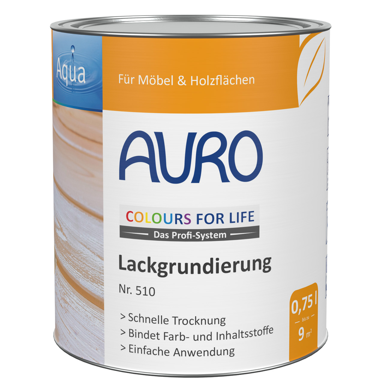 AURO Lackgrundierung Nr. 510 in 0,75 Liter Dose mit weißem Etikett, geprüft nach DIN 53160