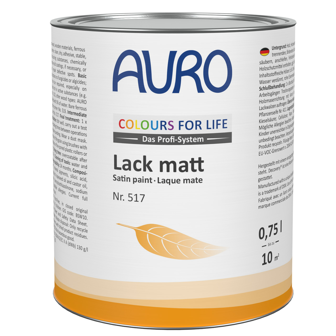 AURO COLOURS FOR LIFE Lack, matt Nr. 517 in 0,75 Liter Dose mit DIN-zertifizierten Siegeln
