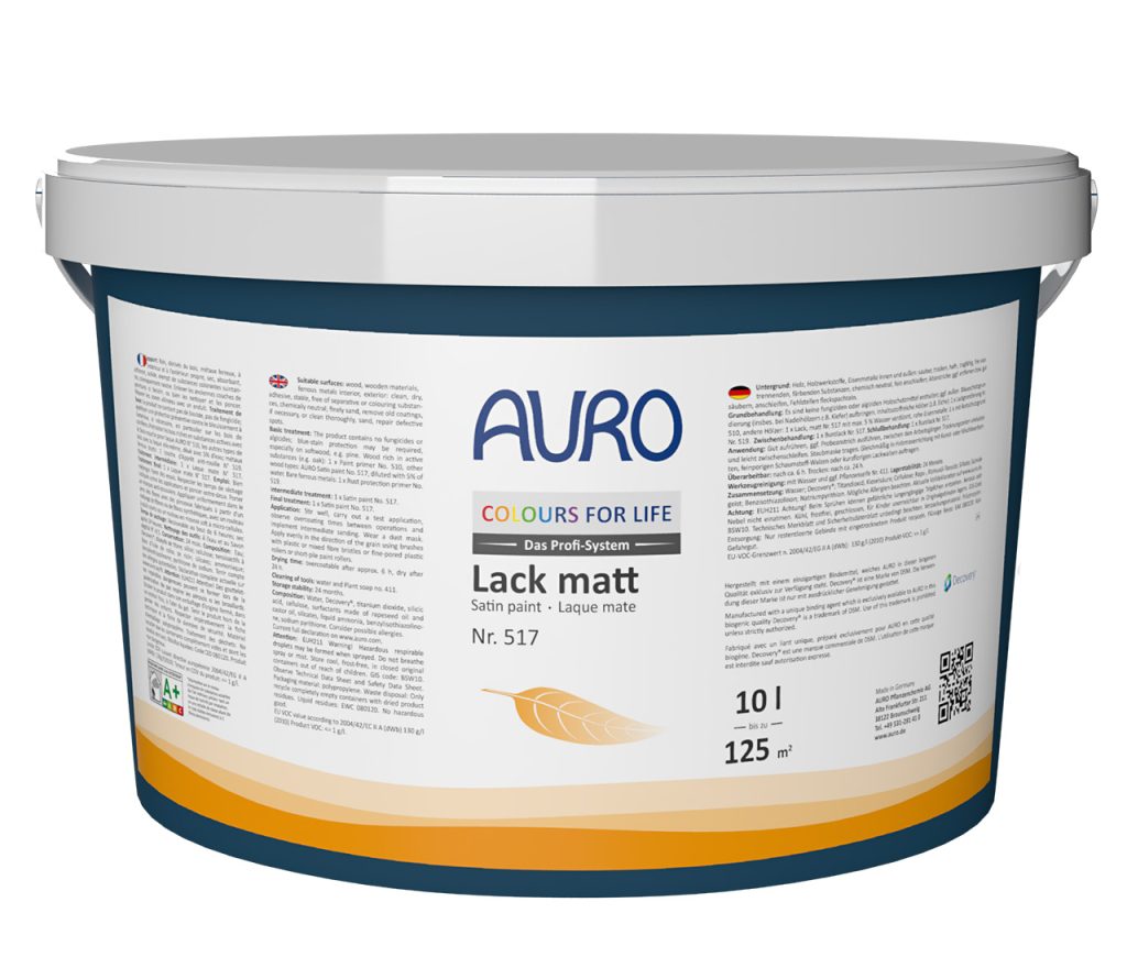 AURO COLOURS FOR LIFE Lack, matt Nr. 517 im 10 Liter Gebinde mit weißen Etikett