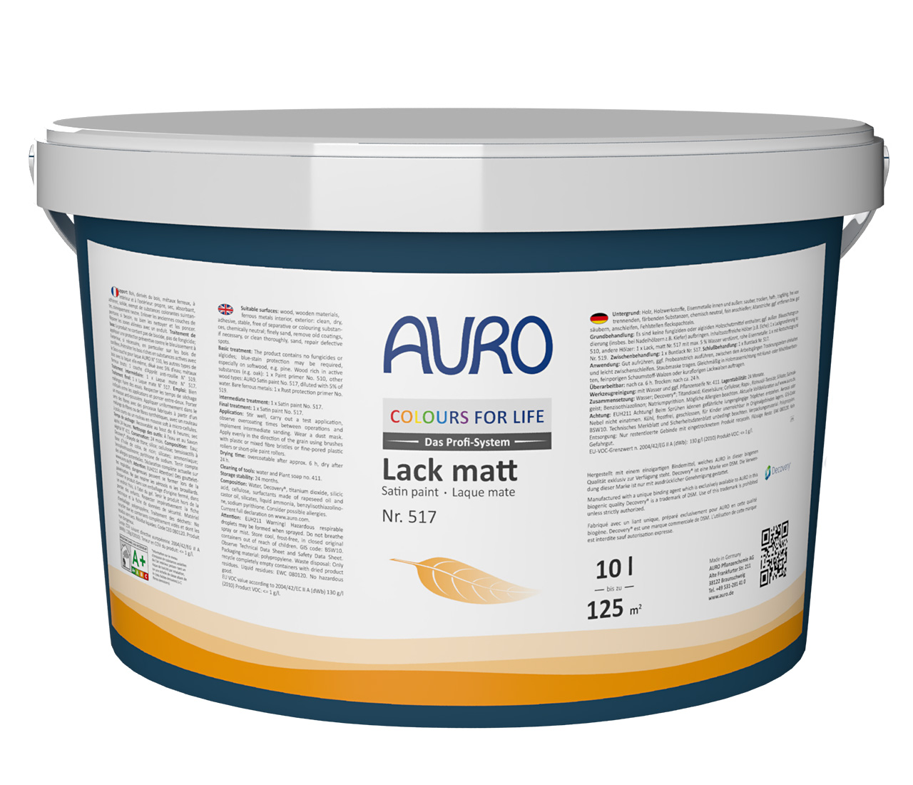 AURO COLOURS FOR LIFE Lack, matt Nr. 517 im 10 Liter Gebinde mit weißen Etikett