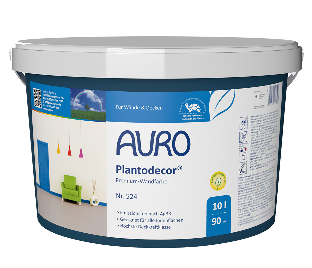 Großes 10 Liter Gebinde AURO Plantodecor® Nr. 524 Wandfarbe mit REPLEBIN® und Testbewertung