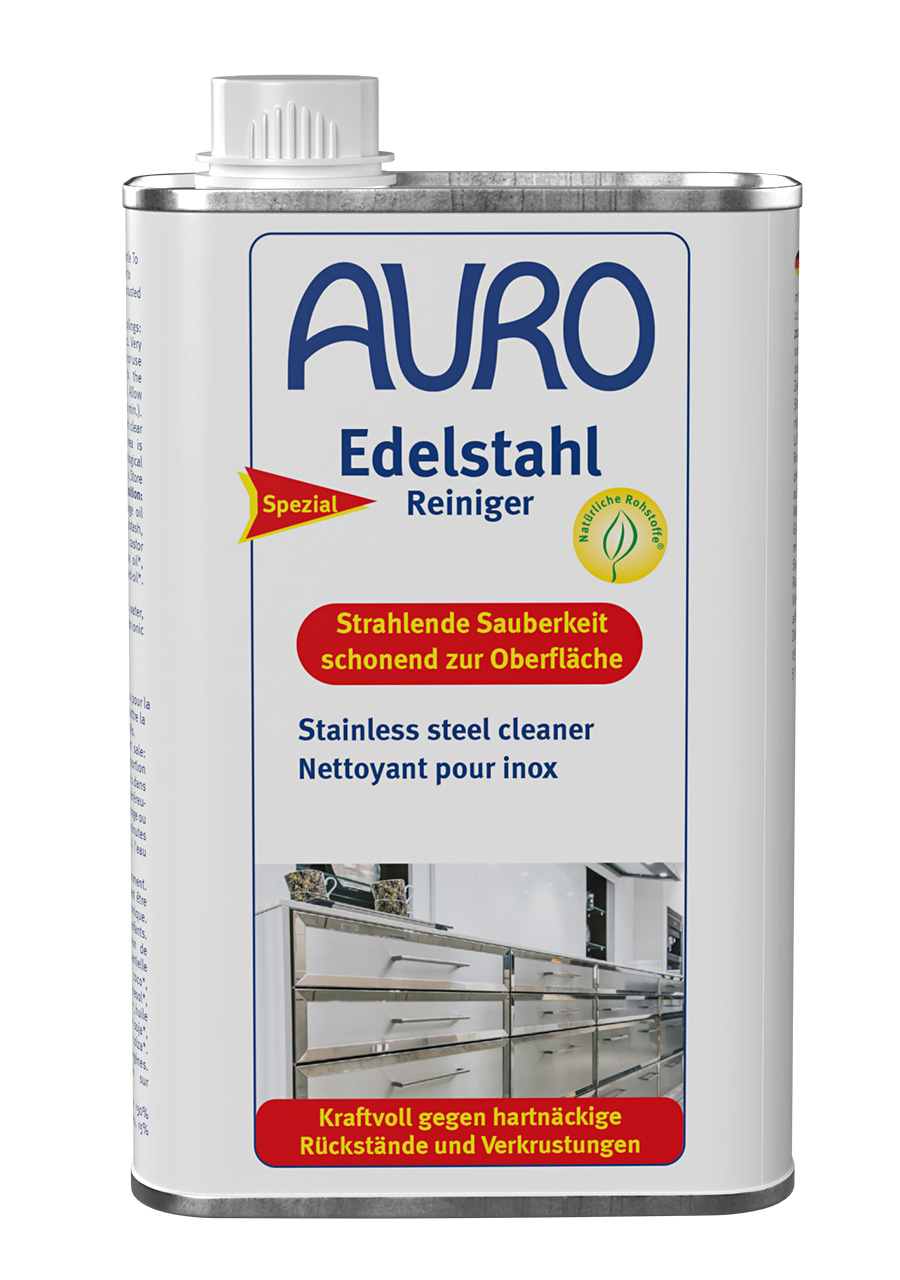 AURO Edelstahl-Reiniger Nr. 663, 0,5 Liter Blechflasche, schonend für Edelstahloberflächen, getestet mit „gut“.