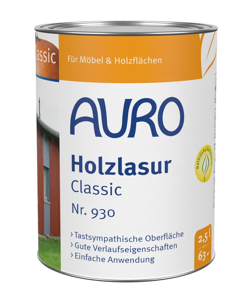 AURO Holzlasur Classic Nr. 930 2,5 Liter Dose, seidenglänzend, wetterbeständig, für Innen- und Außenbereich.