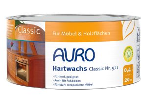 AURO Hartwachs Classic Nr. 971 0,4 Liter Dose, Bienen- und Pflanzenwachs, seidenmatt, für Holz, Linoleum, Kork und Tonfliesen.